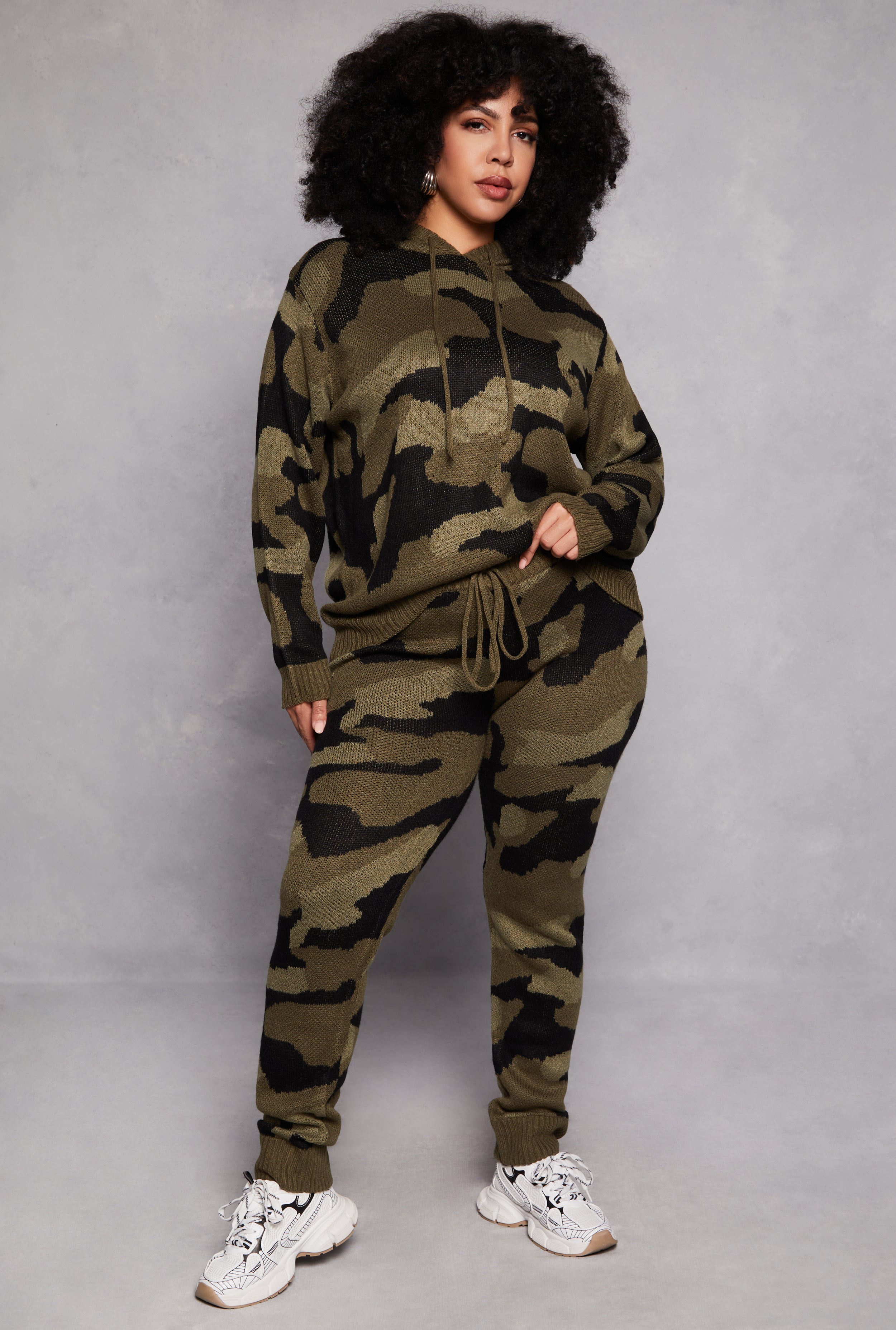 Rainbow Shops Plus Size Camo Knit Joggers – Women's