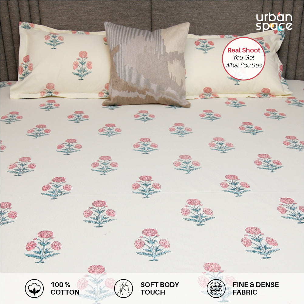 Urban Space -Home Furnishing Store Fitted King Size Cotton Bedsheet - Sunflower - Pomegranate Pink - view 2