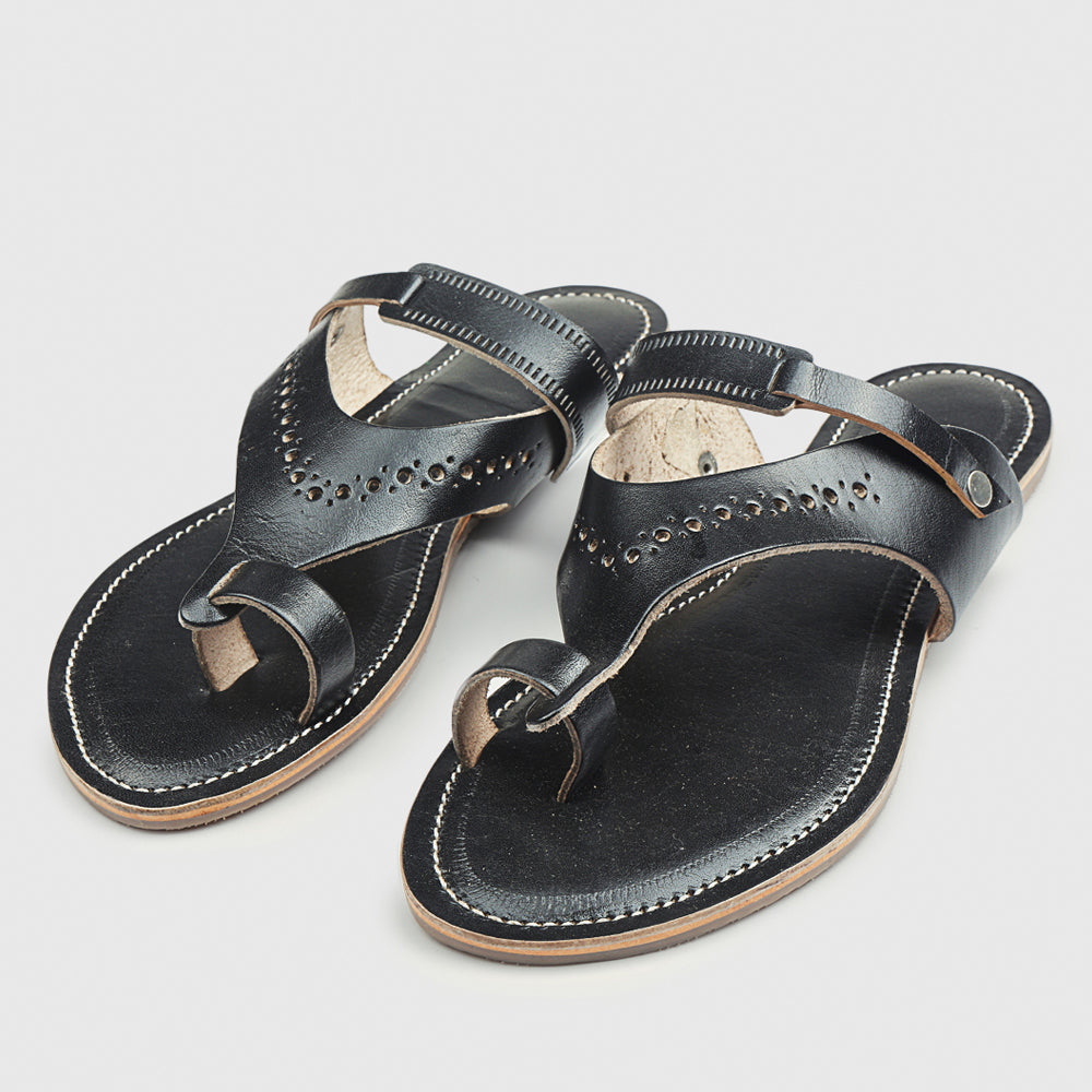 KORAKARI Black Handstitched Leather Kolhapuri Women Slipper - view 2