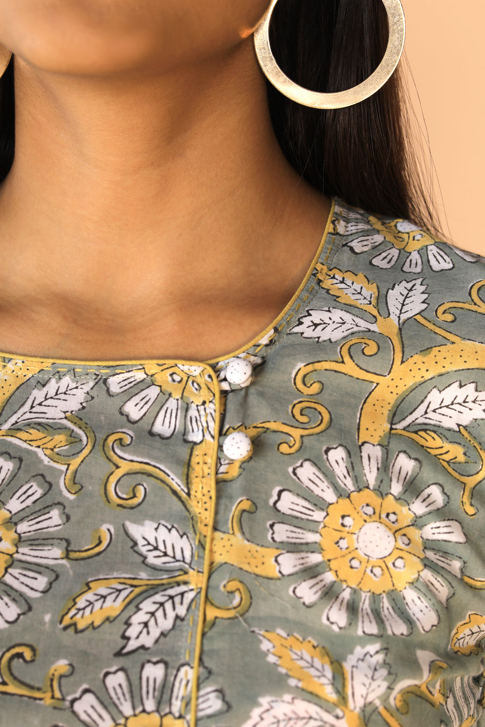 Kalanjali Ethnics Floral Sanganeri hand block printed cotton dress - view 10