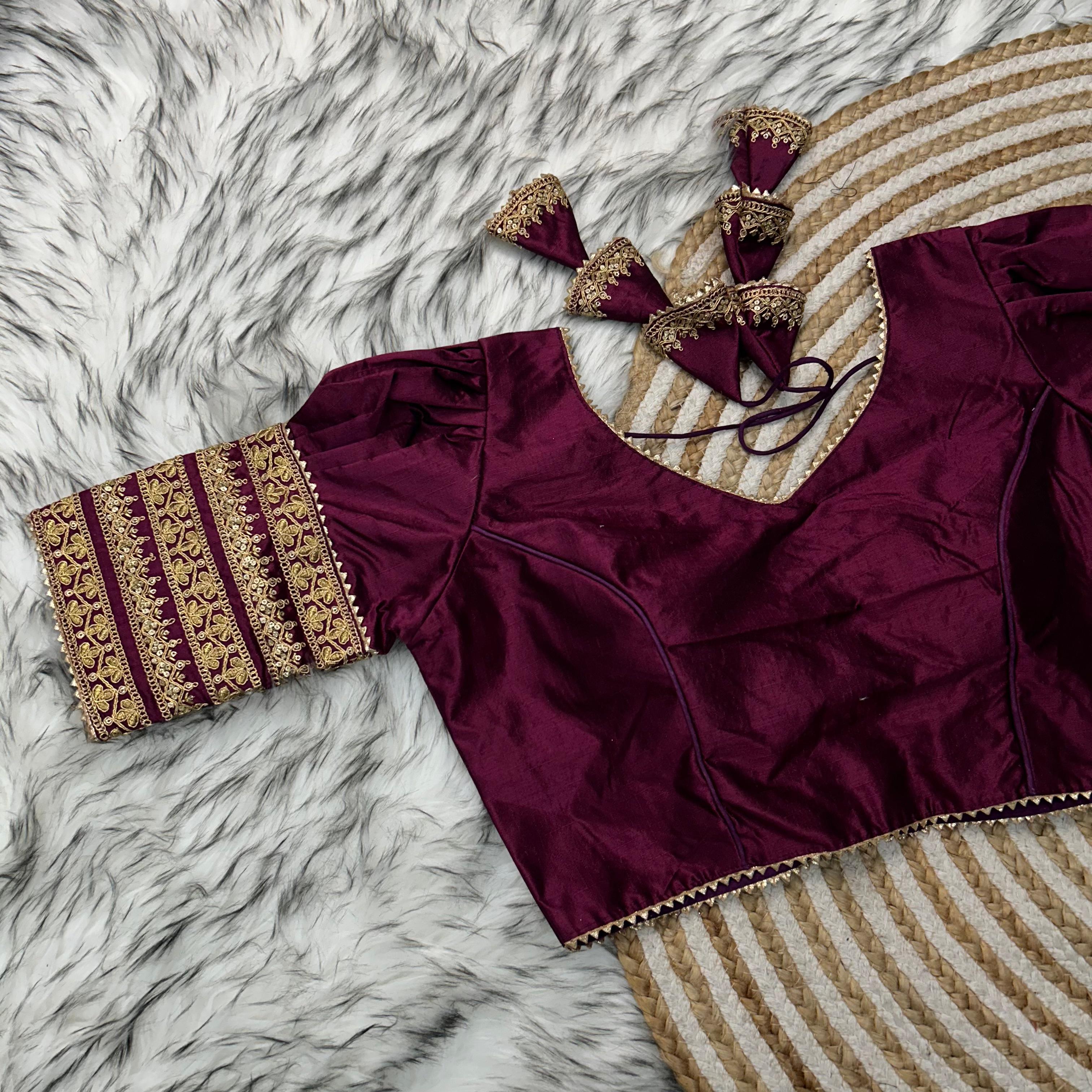 ClothsVilla Wine Kilmora Silk Blouse with Handcrafted Embroidery and Sequence Accents