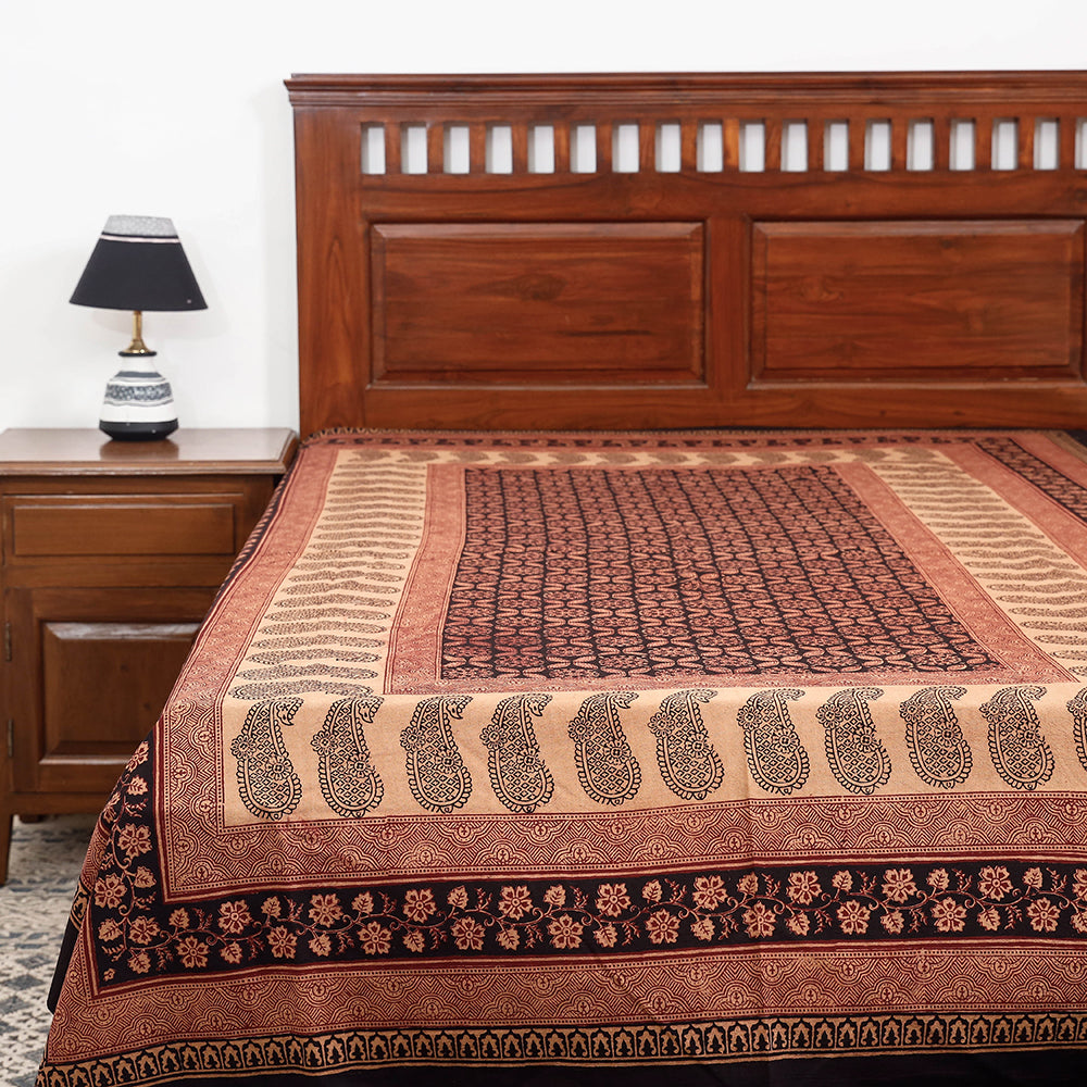 BAGH PRINTS BY ABDUL KADAR KHATRI Brown - Bagh Block Printed Cotton Single Bed Cover (91 x 59 in)