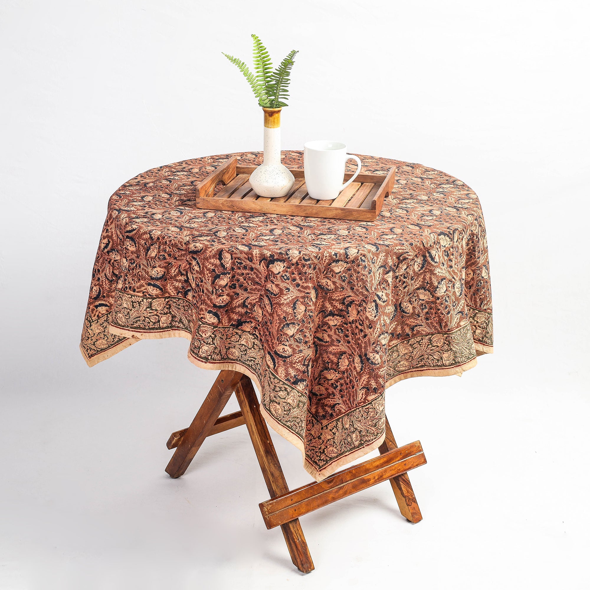 PITCHUKA SRINIVAS KALAMKARI PEDANA Brown - Original Pedana Kalamkari Block Printed Cotton Table Cover (45 x 45 in)