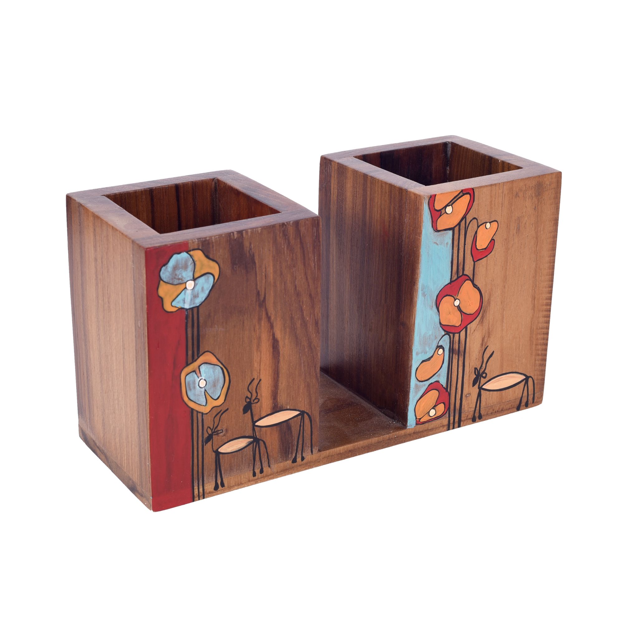 ART CREATIONS BY SUMAN SONTHALIA Brown - Floral Delights Wooden Cutlery Holder (7.5x3x4) - view 4