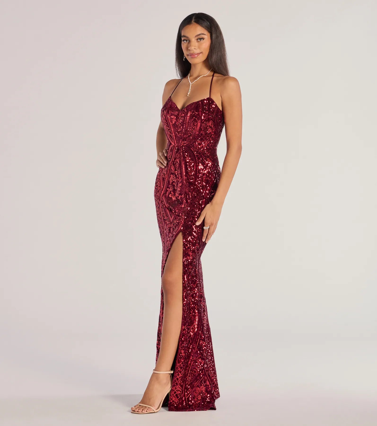 Windsor Meara Sequin Velvet Hight Slit Mermaid Dress - view 4