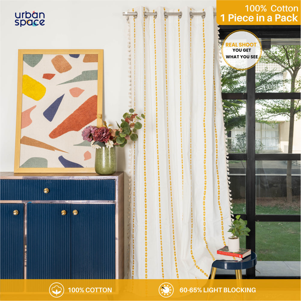 Urban Space -Home Furnishing Store Premium 100% Cotton Embroidery Curtain for Window & Door - Pack of 1 Curtain, Vintage Braid Yellow - view 2