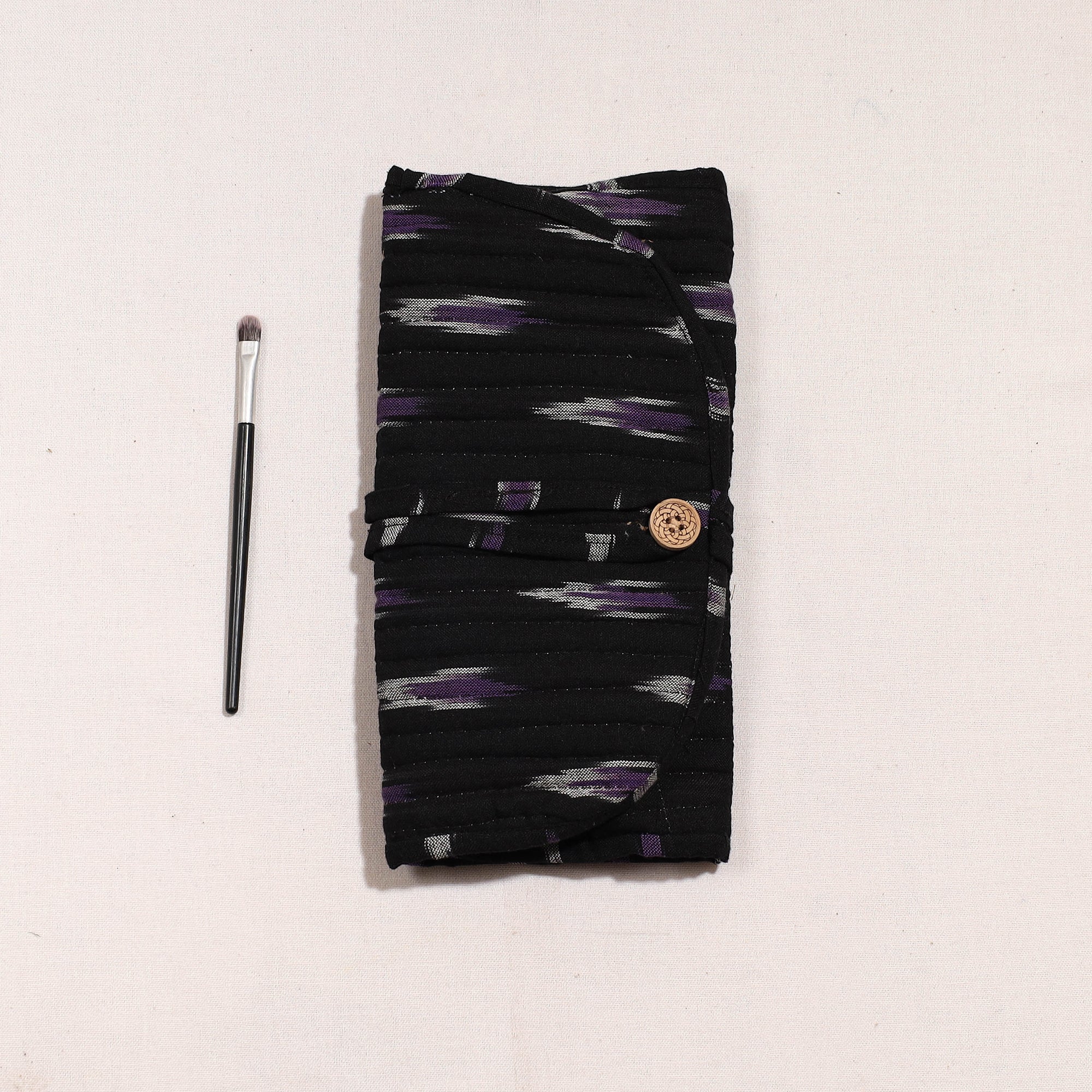 NOORI BAZAR Black - Ikat Fabric Multipurpose Segmented Make-up Brush Wrap Pouch/Case - view 2