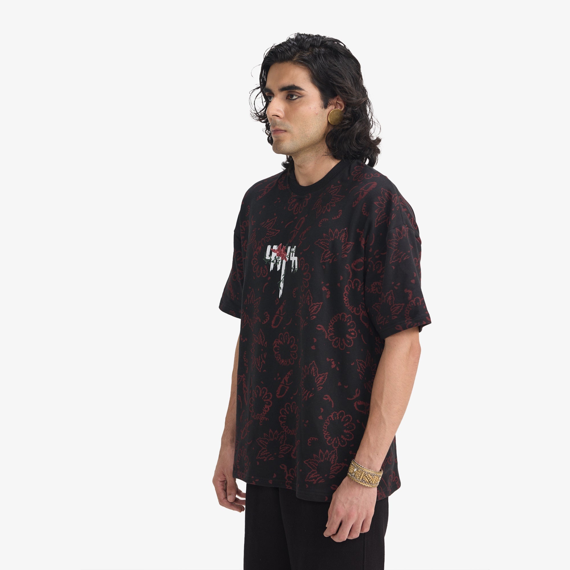 F A R A K | Beauty Lasts Forever Blockprint T-shirt { Black/black - view 3