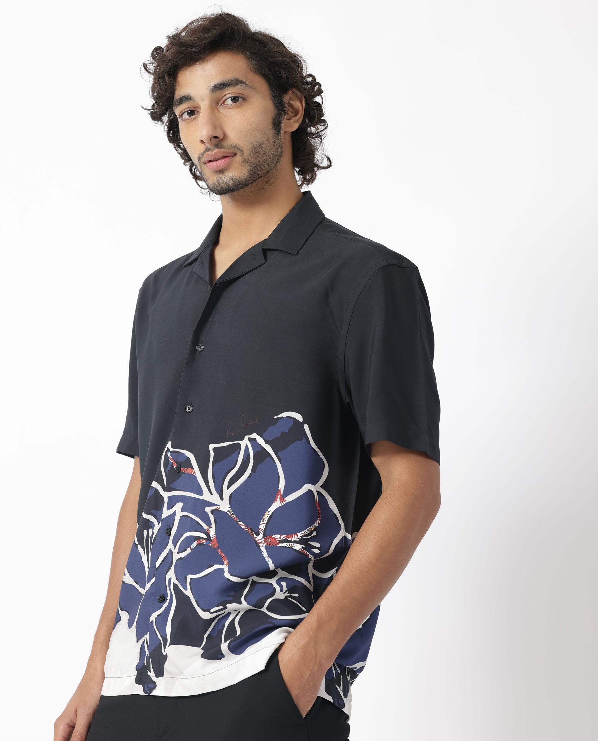 Rare Rabbit Men's Covek Black Viscose Fabric Floral Print Half Sleeves Shirt - view 3