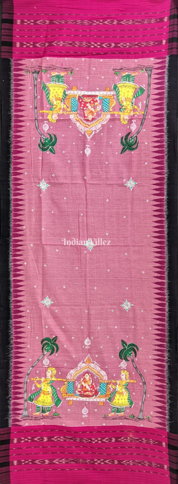 IndianVillèz Rose Pink Doli Cotton Pattachitra Dupatta