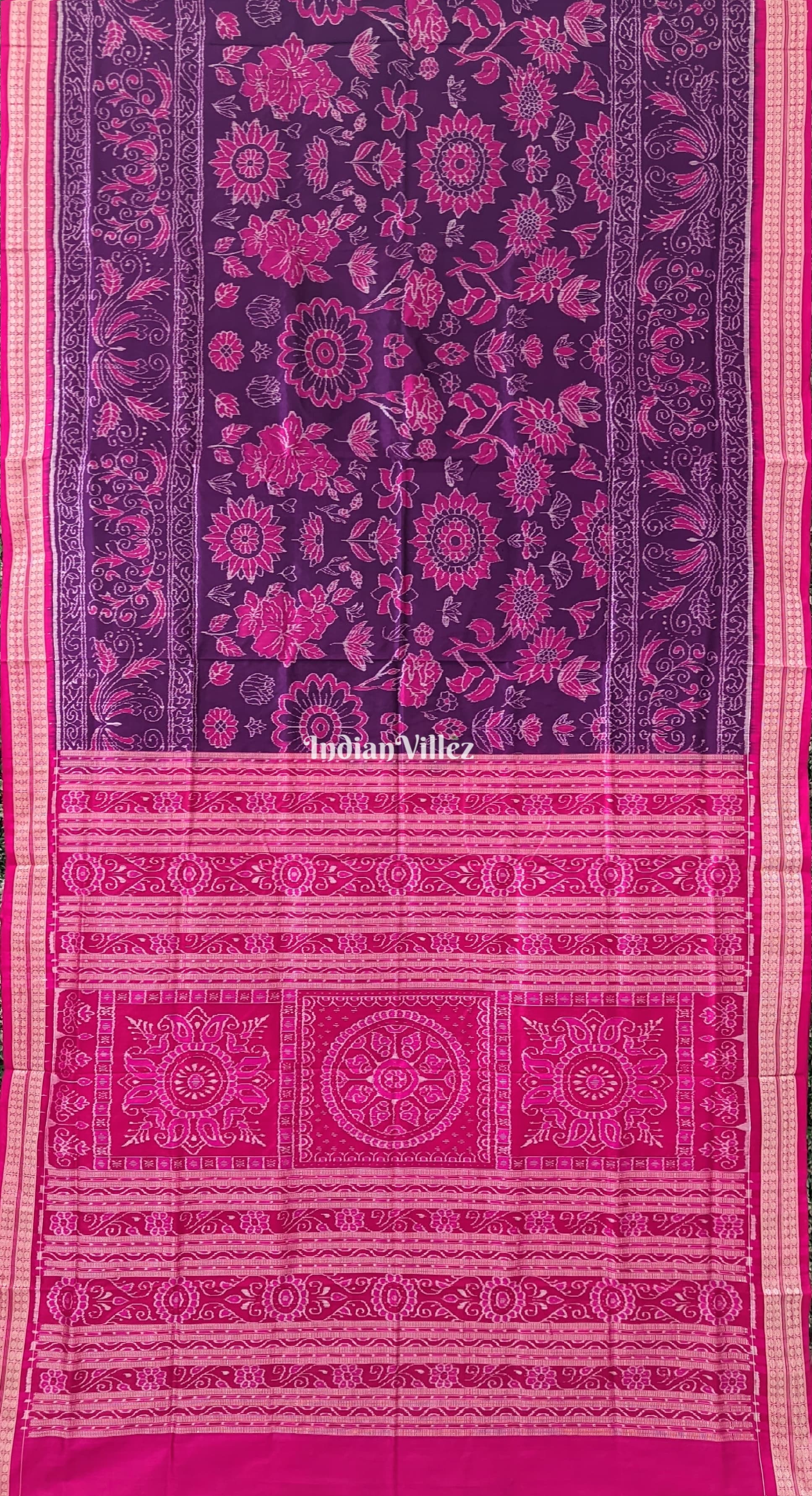 IndianVillèz Purple Pink Flower Design Sambalpuri Pure Silk Saree - view 2