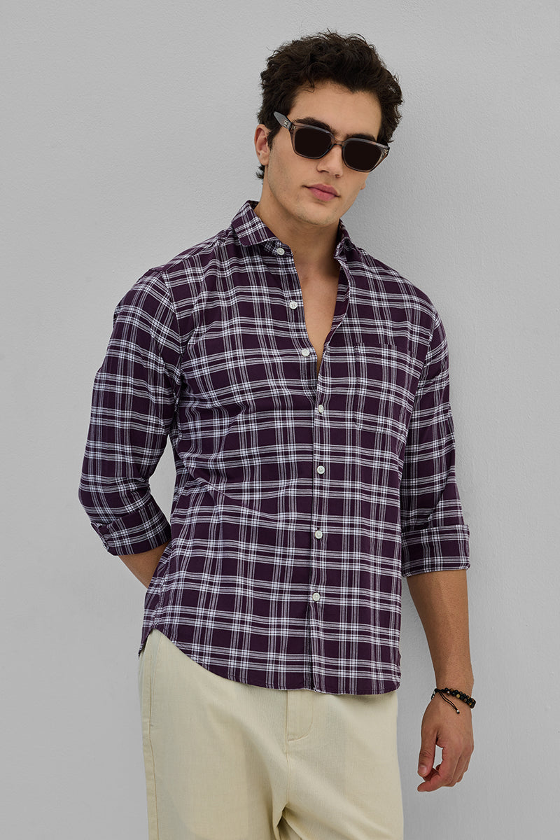 SNITCH Purple Gingham Slim Fit Shirt