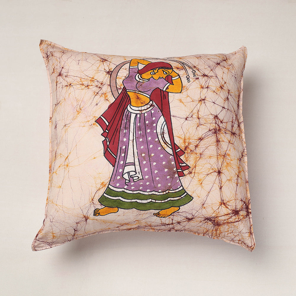 KACHCHH JI CHHAAP Beige - Hand Batik Printed Pure Cotton Cushion Cover (18 x 18 in)