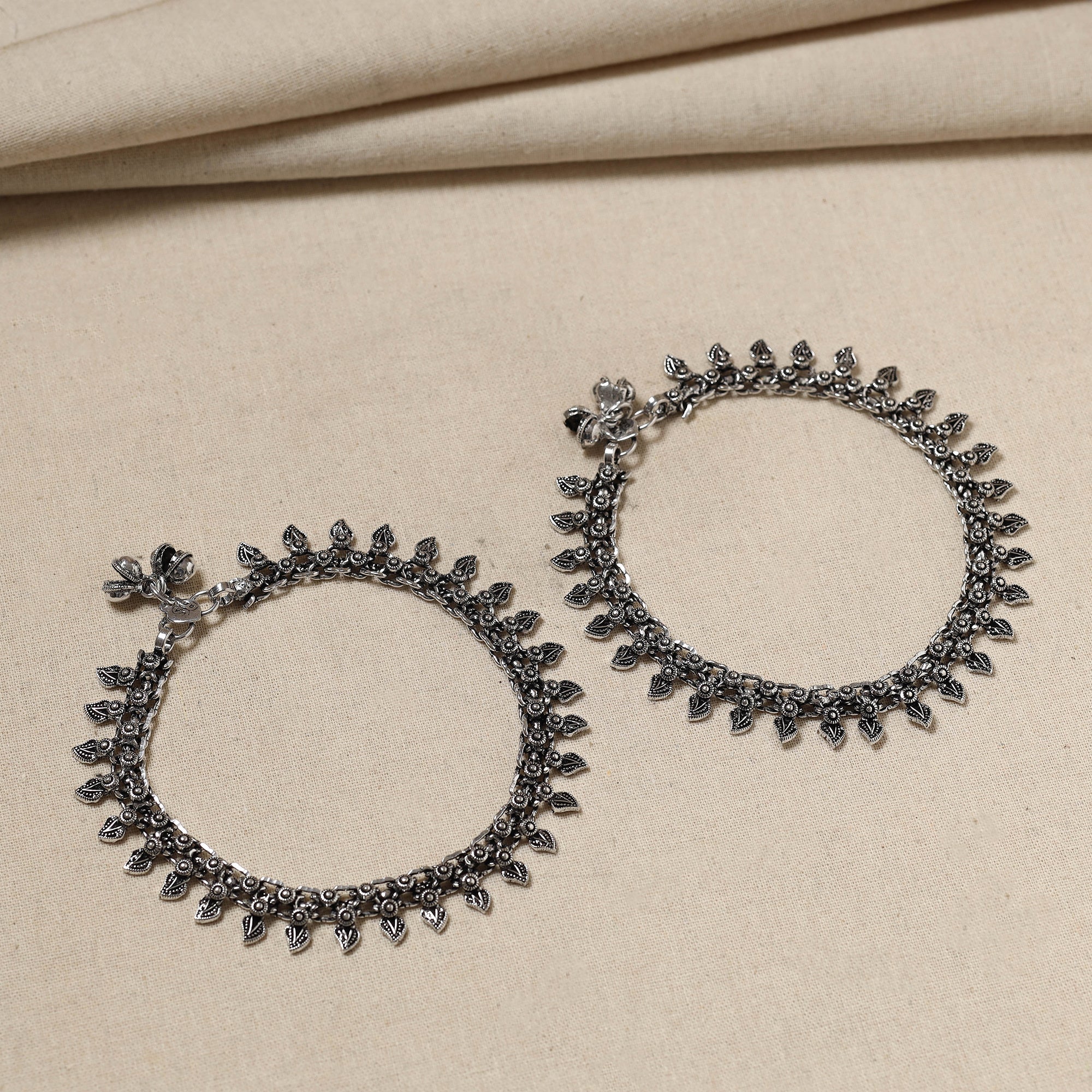 WHITE RIVER STORIES Antique Finish Oxidised German Silver Payal (pair)