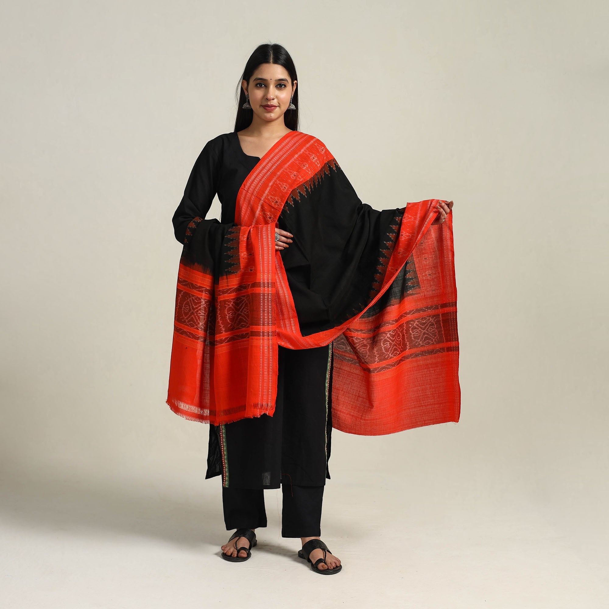 ASHOKA ASSEMBLE - CELEBRATING CRAFTS OF ODISHA Black - Handloom Cotton Sambalpuri Ikat Dupatta 04