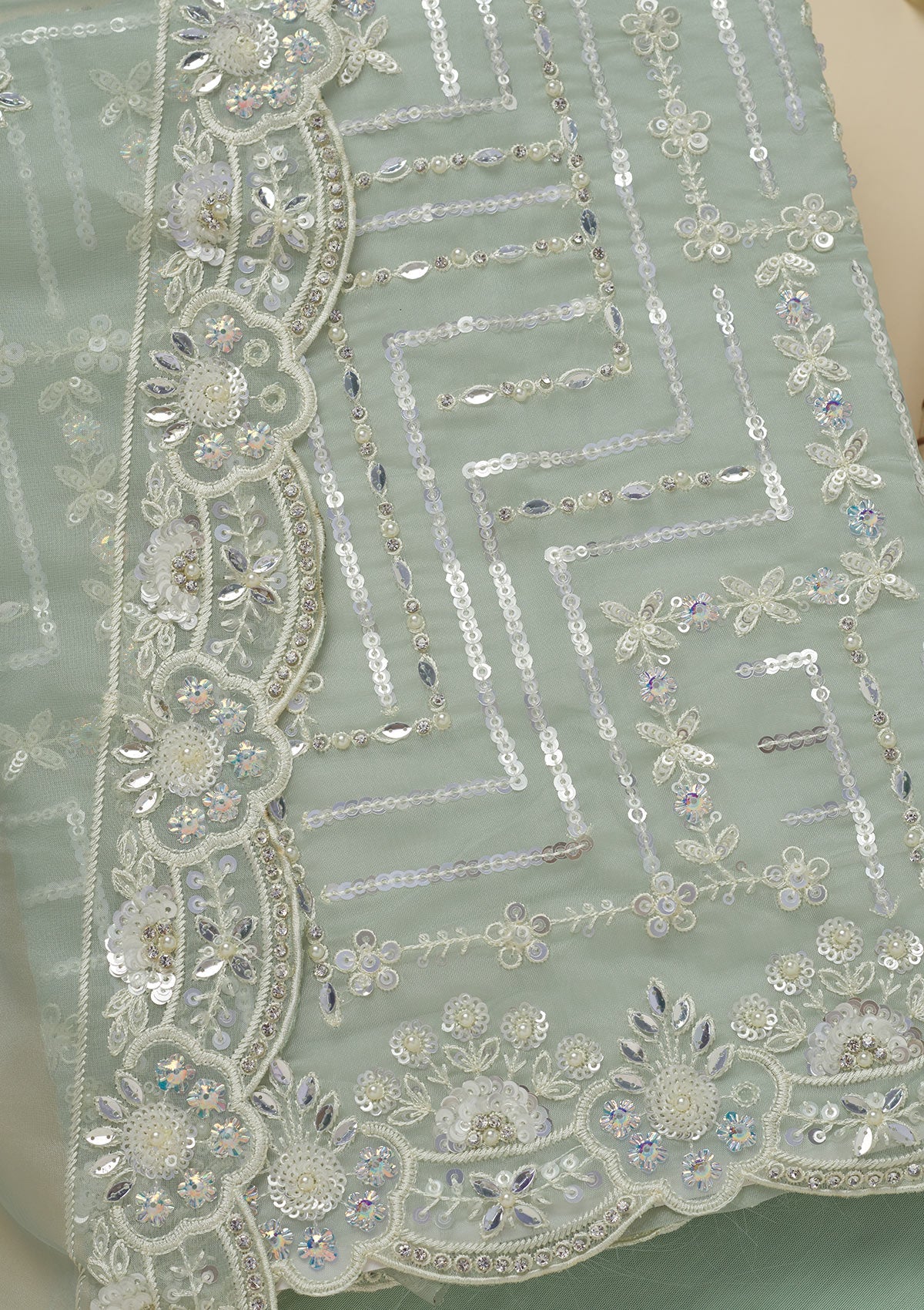 Koskii Sea Green Sequins Organza Unstitched Salwar Suit - view 2