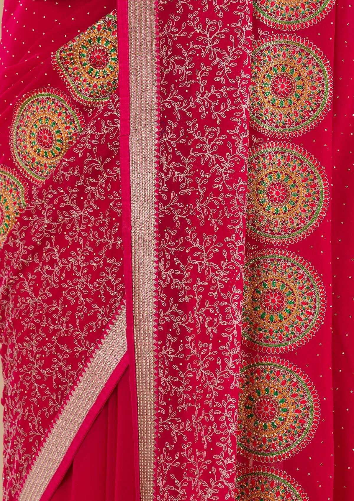 Koskii Rani Pink Threadwork Georgette Saree – Women's - view 7