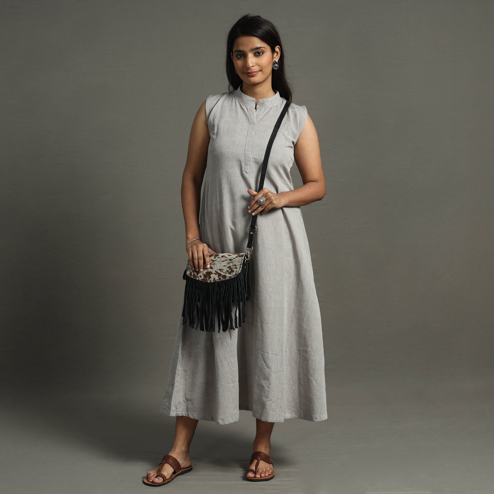 ITOKRI CRAFTS INITIATIVE Black - Handcrafted Suede Leather Fringe Sling Bag