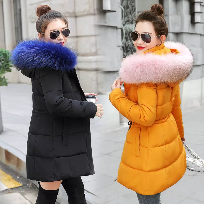 BlackTree Winter Jacket Women Artificial raccoon hair collar Female Parka
