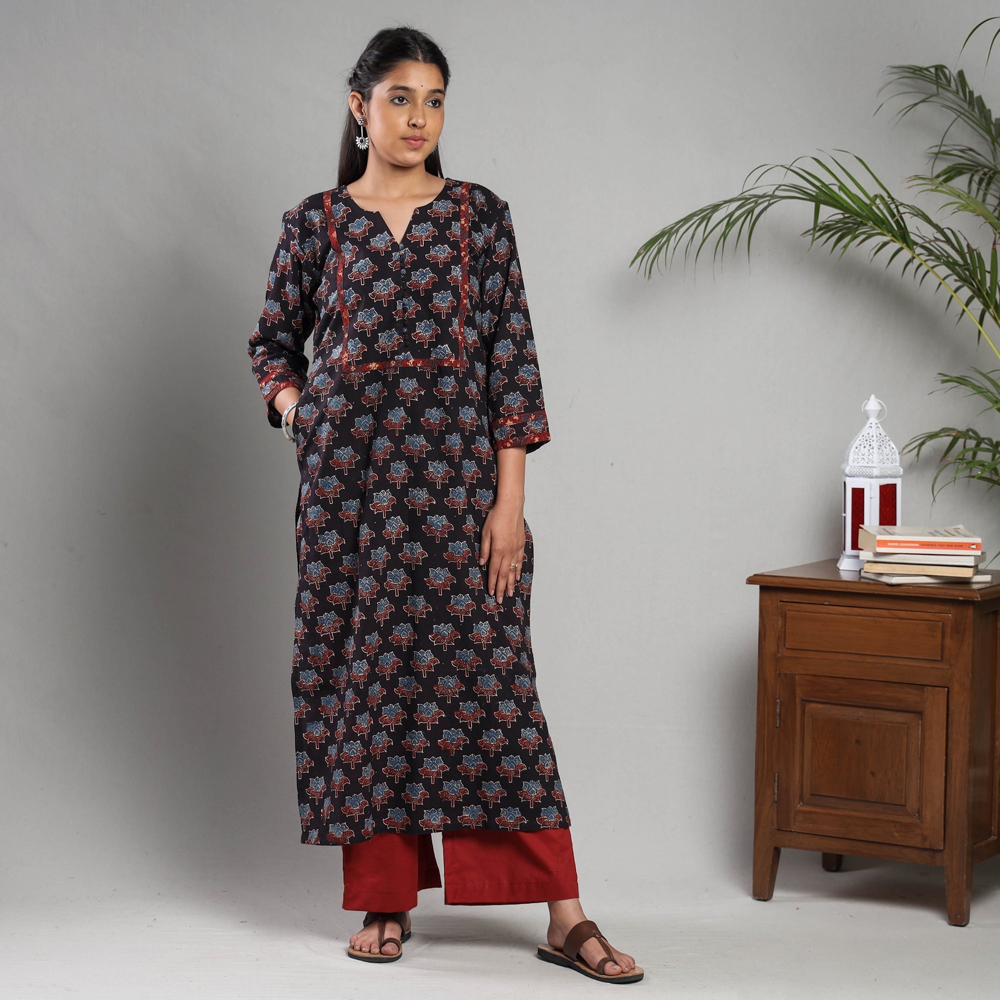 ITOKRI CASUALS Black Indigo Ajrakh Block Printing Cotton Kurta with Palazzo Set