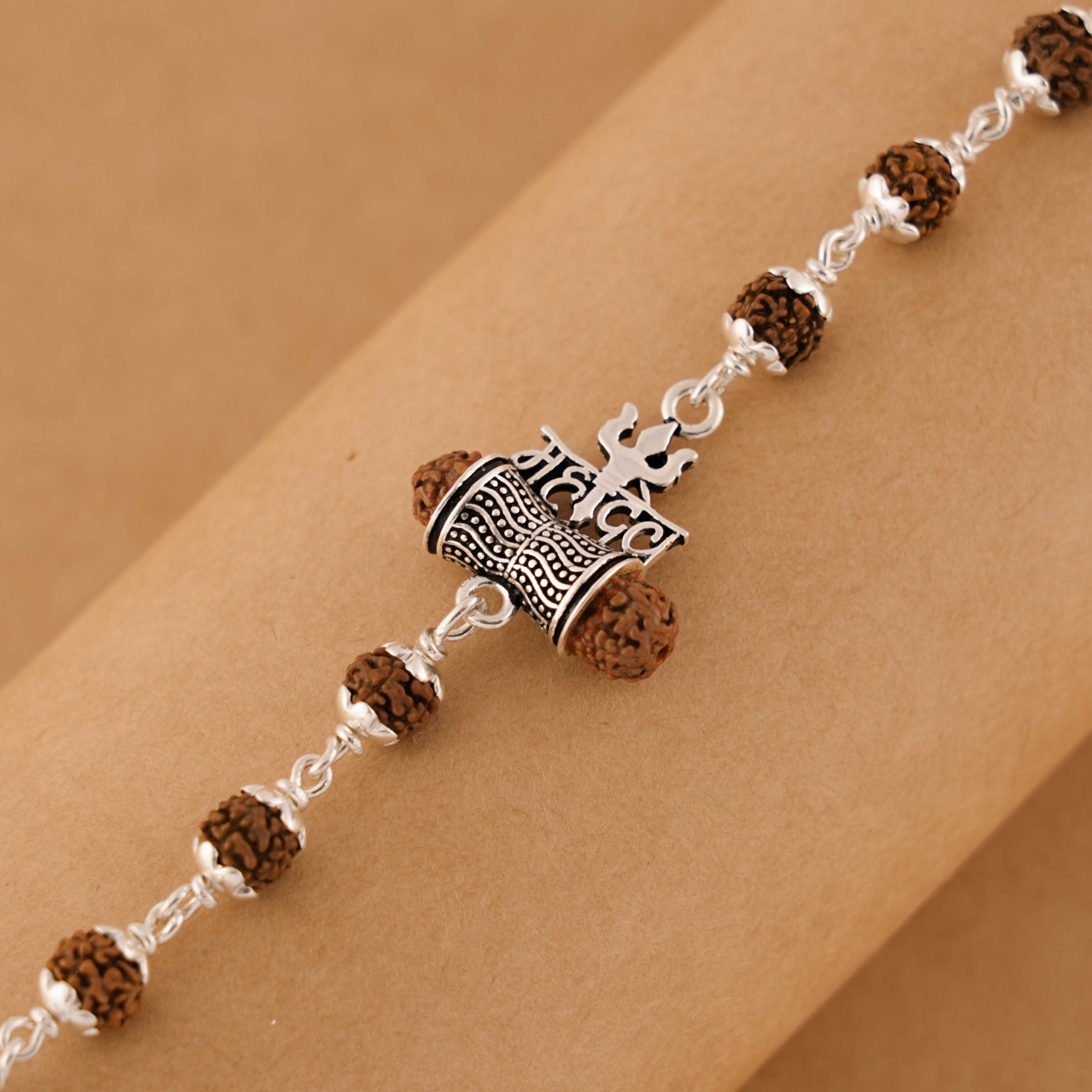 Prinjal Jewellers Rudraksha Silver Trishul With Mahadev Bracelet