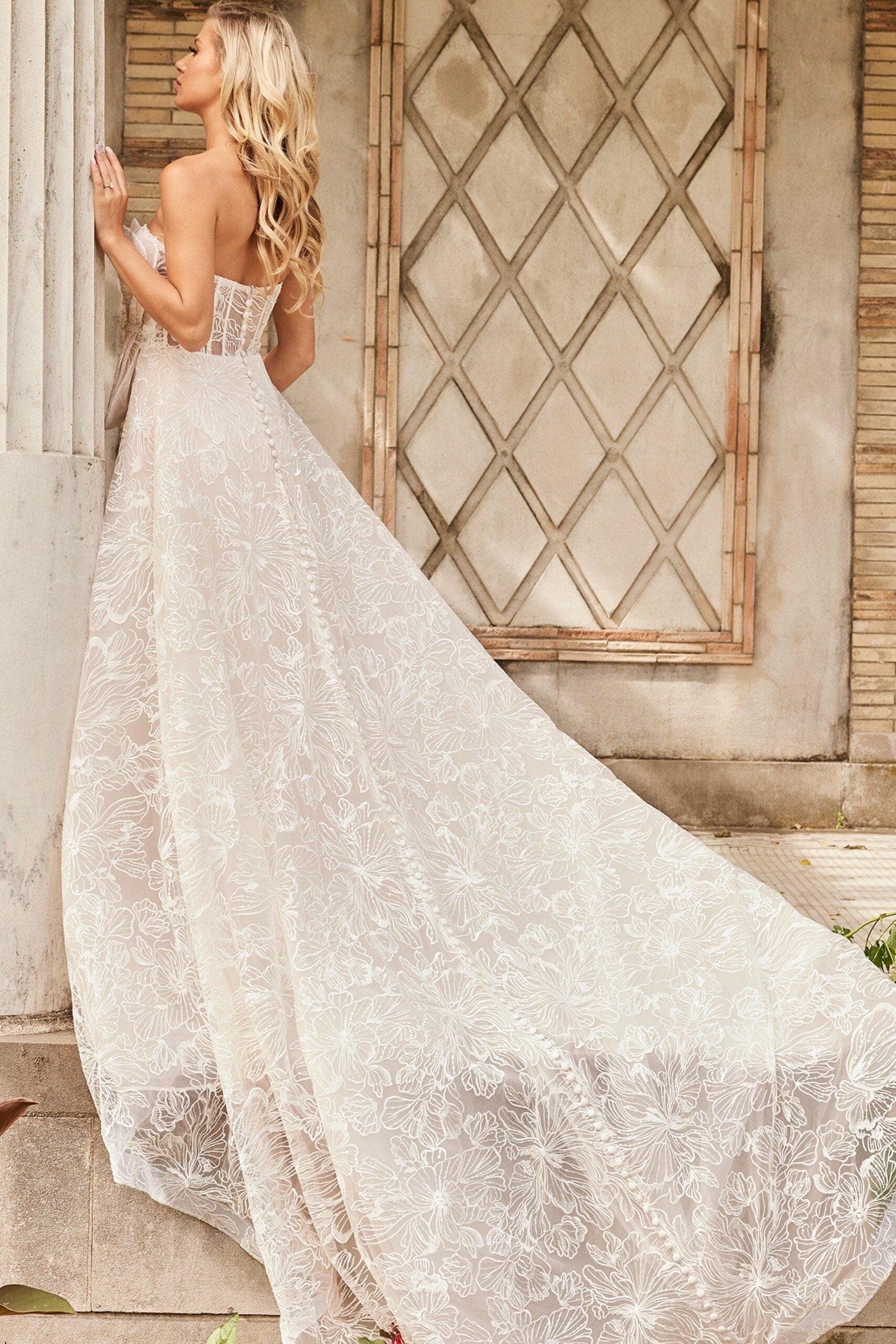 Jovani JB24653 Long Beaded Bodice Bow Accent Wedding Dress - view 2