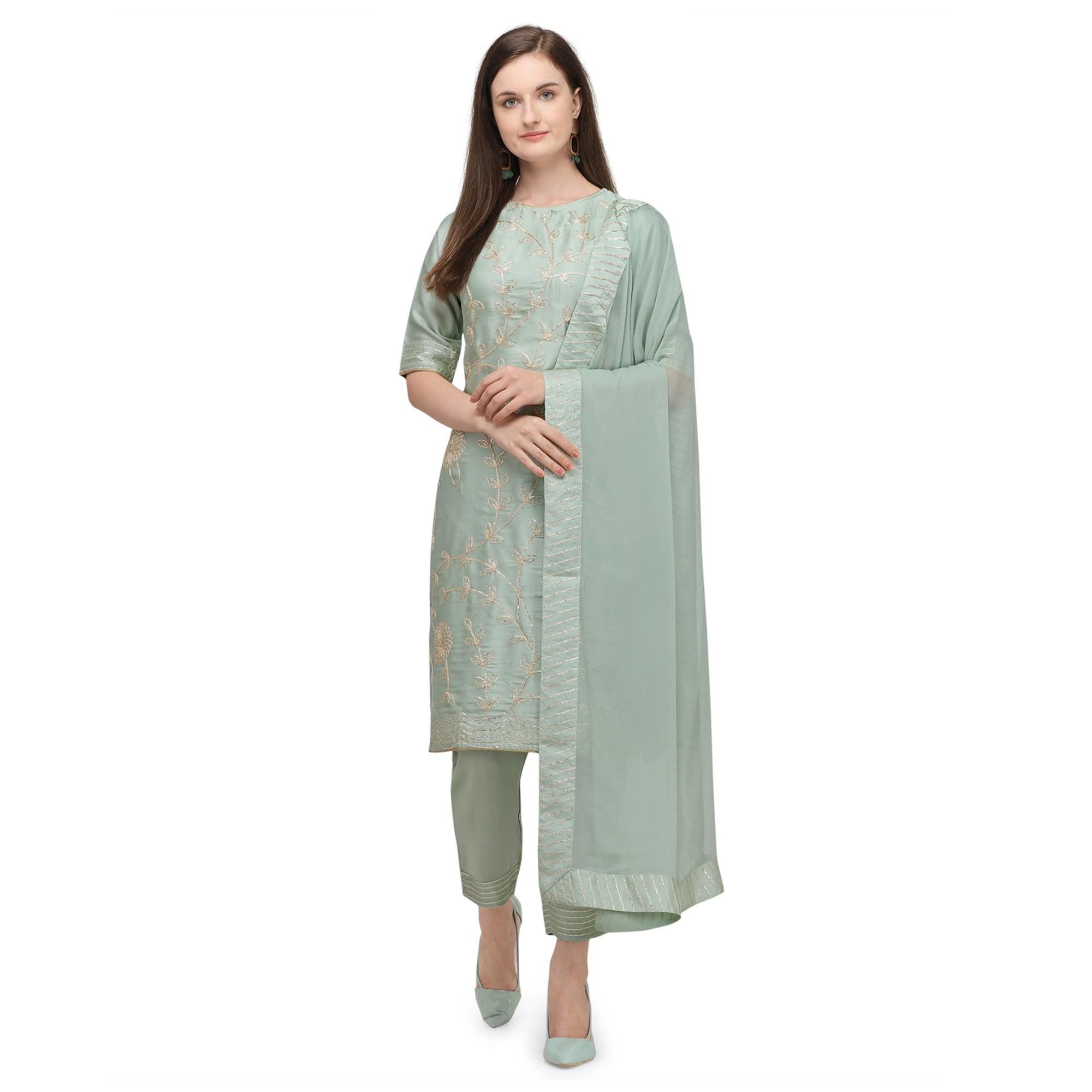 Green suits – BlackTree green-floral-gotta-patti-embroidery-work-silk-partywear-suit-126173