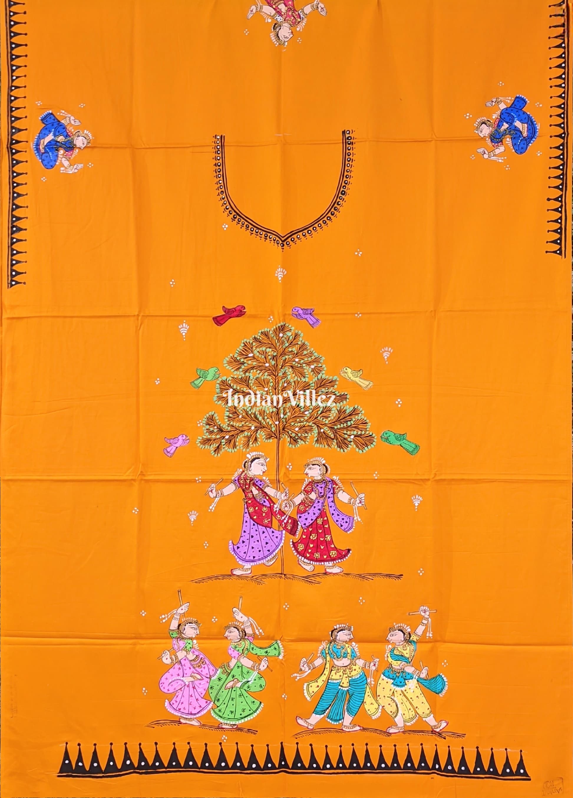 IndianVillèz Orange Nartaki Pattachitra Kurti Cotton Dress Material