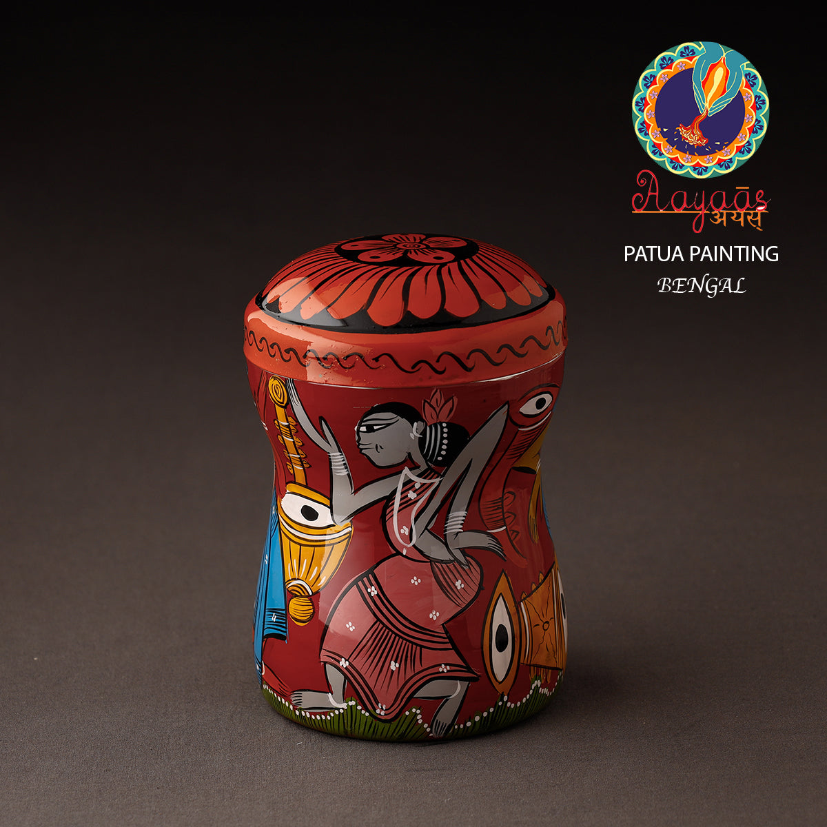 AAYAAS Bengal Patua Handpainted Stainless Steel Multi Utility Container