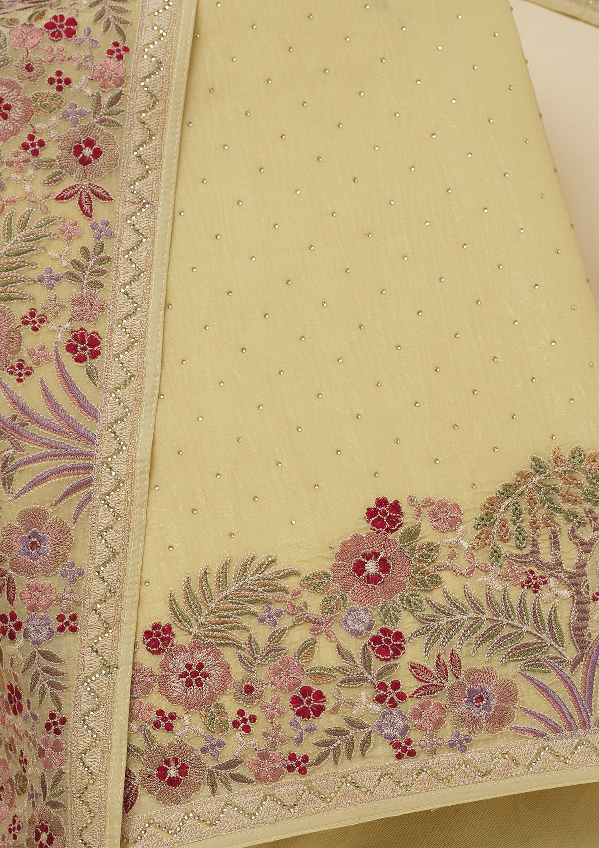 Koskii Yellow Threadwork Tissue Unstitched Salwar Suit - view 2