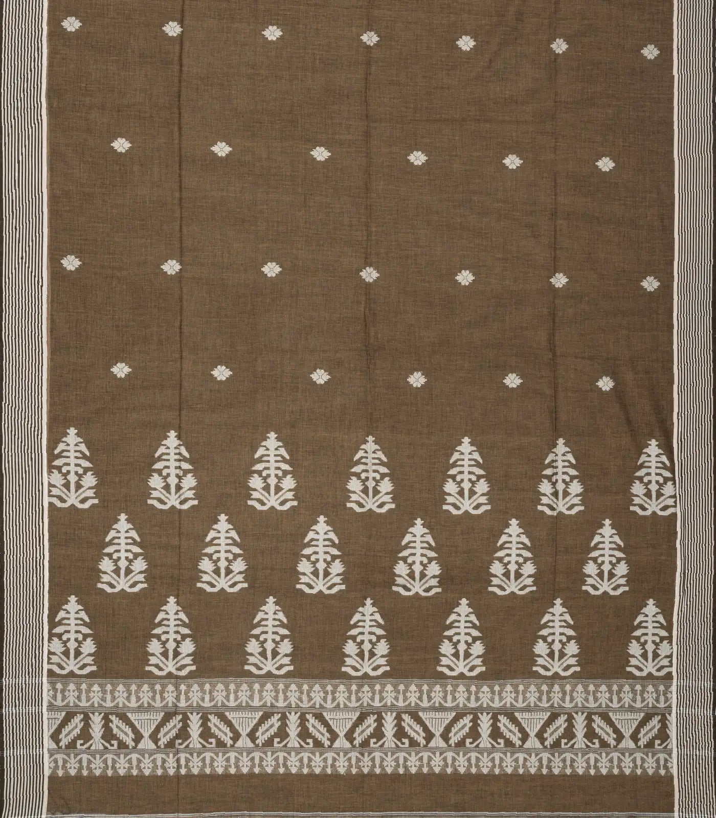 RmKV Dark Grey Handloom Bengal Cotton Saree With Floral Buttas - view 2