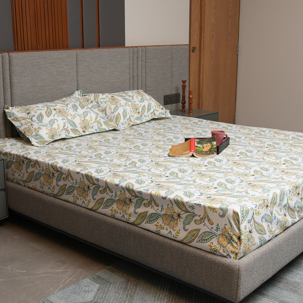 Urban Space -Home Furnishing Store Serene 200 TC 100% Cotton Bedsheet with Pillow Covers - Iris Blue