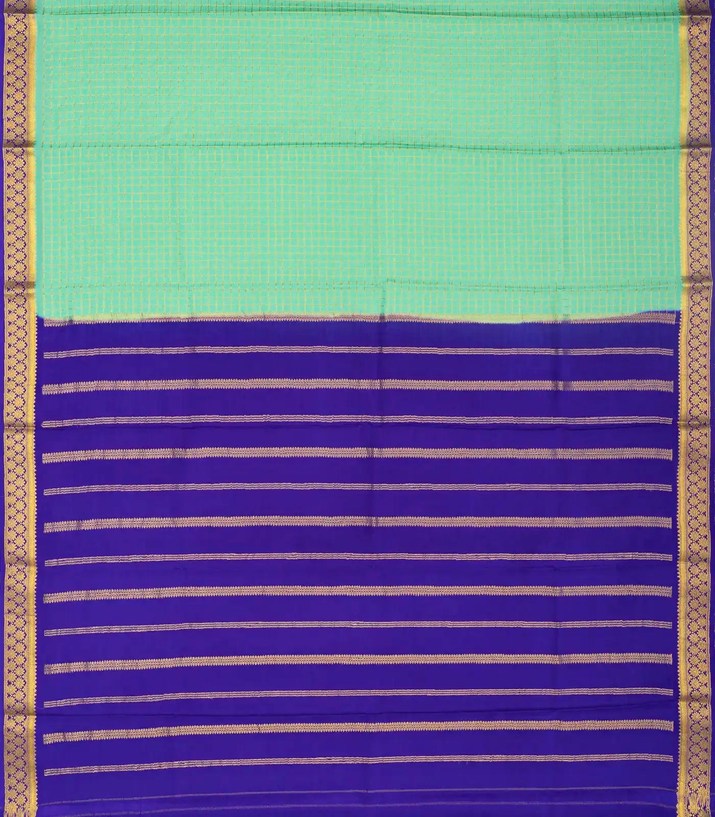 RmKV Aquamarine Mysore Crepe Silk Saree With Checks & Contrast Border - view 2
