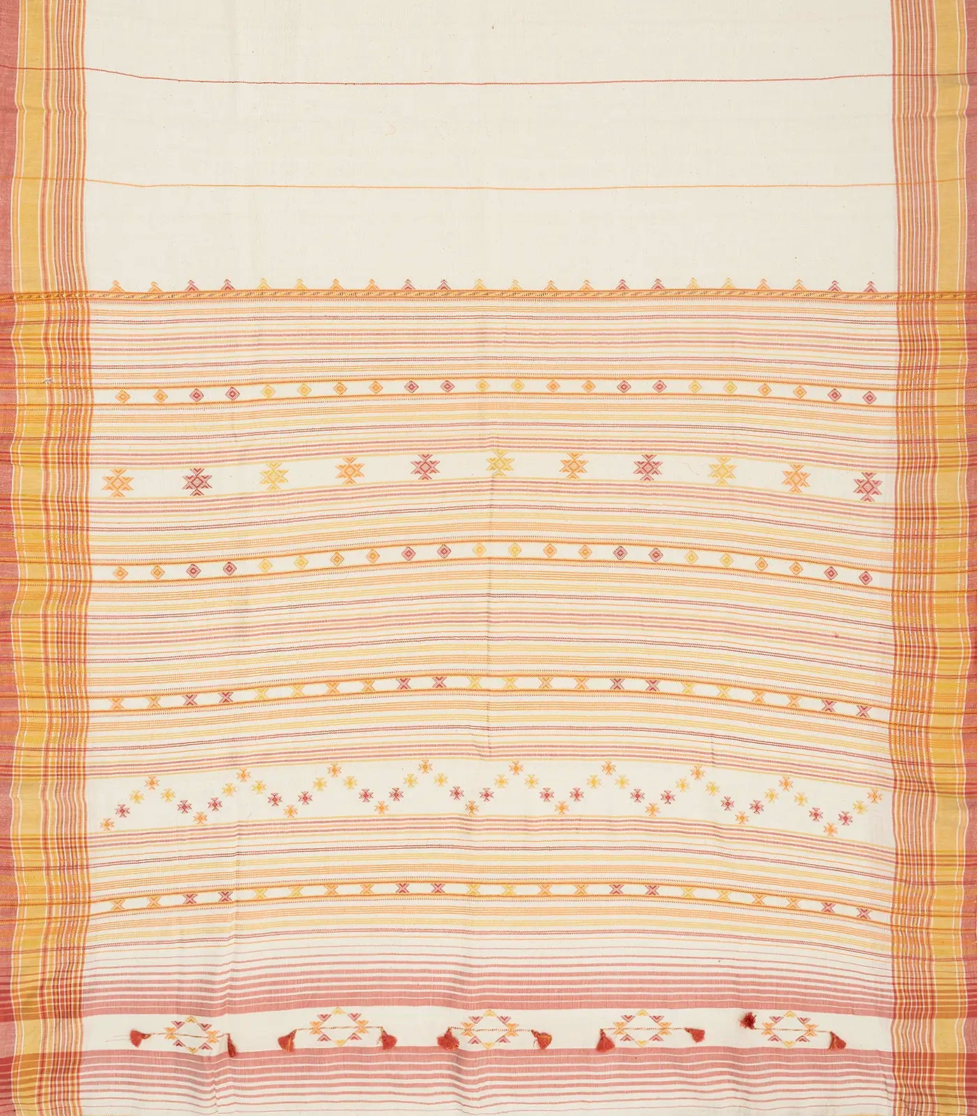 RmKV Off White Handloom Bhujodi Cotton Saree With Red Stripes - view 2