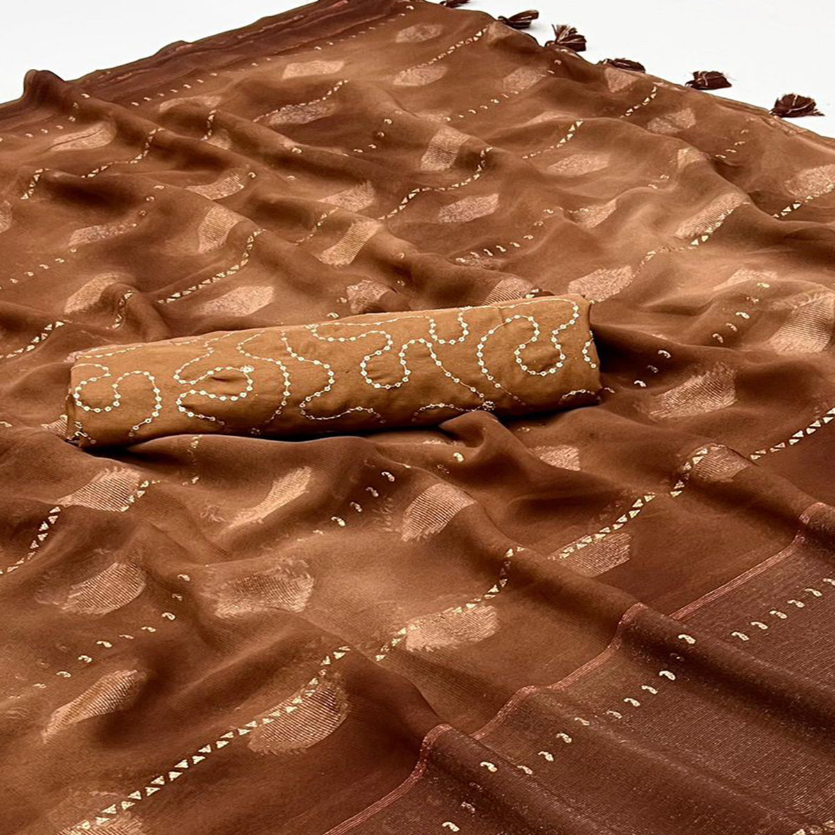Peachmode Brown Woven Georgette Saree – Women's - view 2