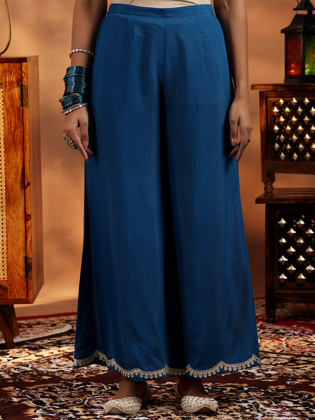 Libas Blue Woven Design Silk Blend Straight Suit With Dupatta - view 7