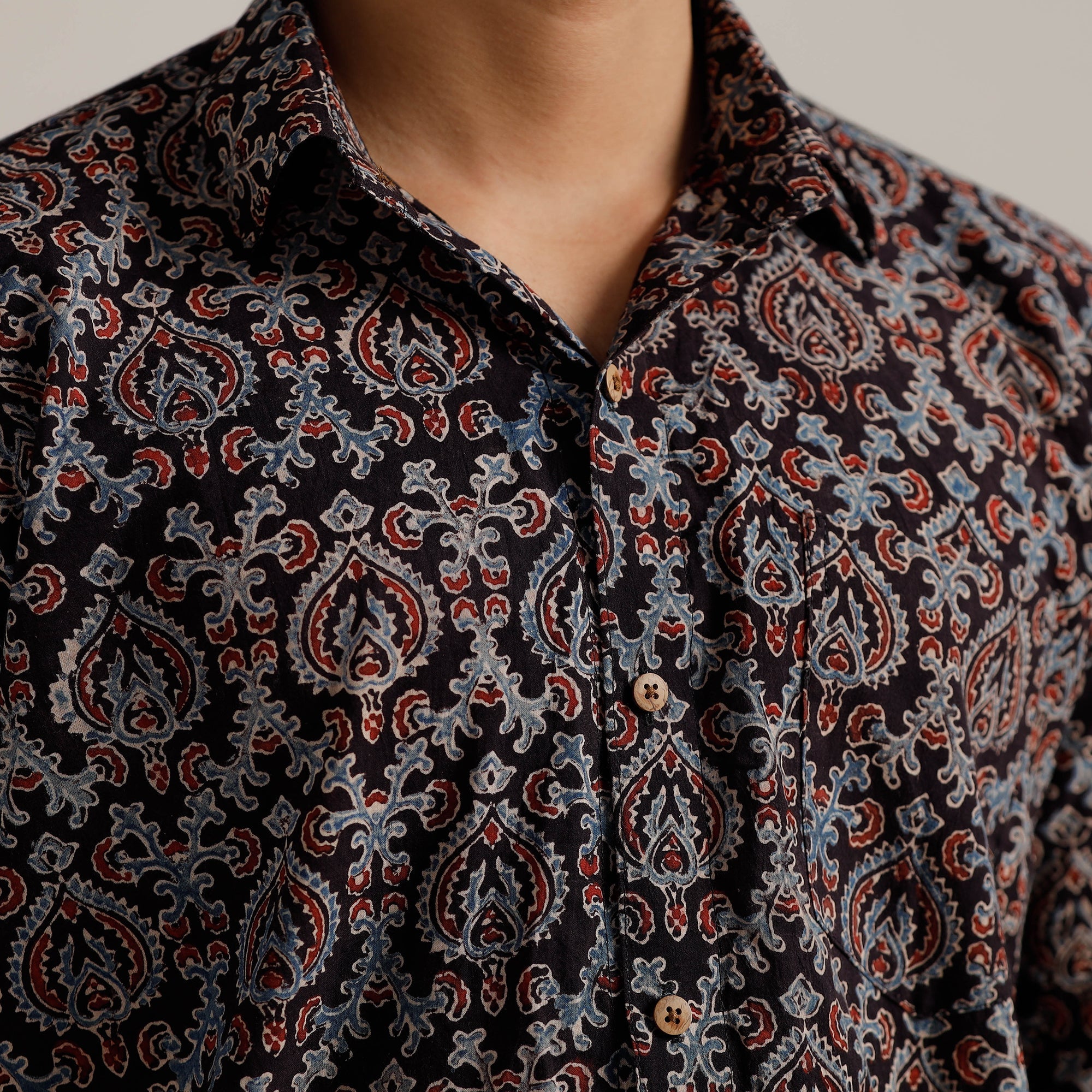 ITOKRI CASUALS Black - Ajrakh Block Printed Cotton Men Half Sleeve Shirt 01 - view 5
