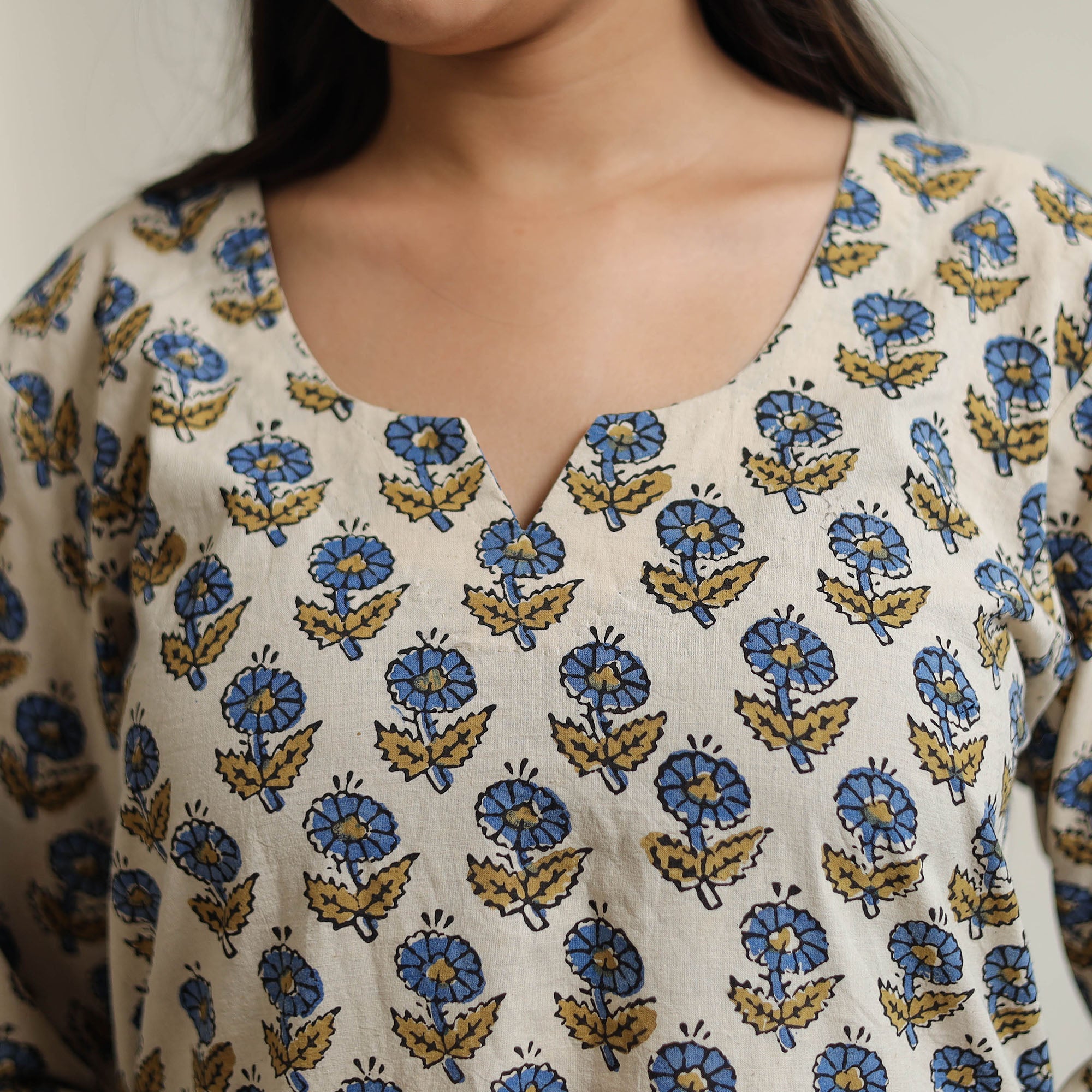 ITOKRI CASUALS Beige - Ajrakh Block Printed Cotton Long Straight Kurta 45 - view 5