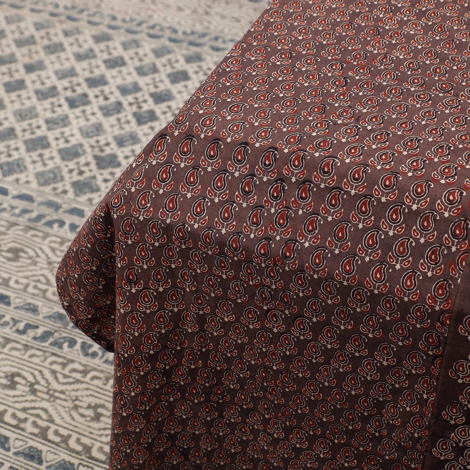 HAVELI CHRONICLES Brown - Ajrakh Patch Tukdi Kaam Cotton Double Bed Cover with Pillow Covers (109 x 86 in) - view 4