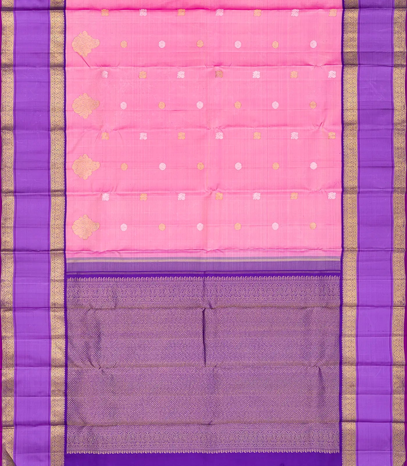 RmKV Baby Pink Handloom Kanchipuram Korvai Silk Saree With Zari Buttas-Baby Pink - view 2