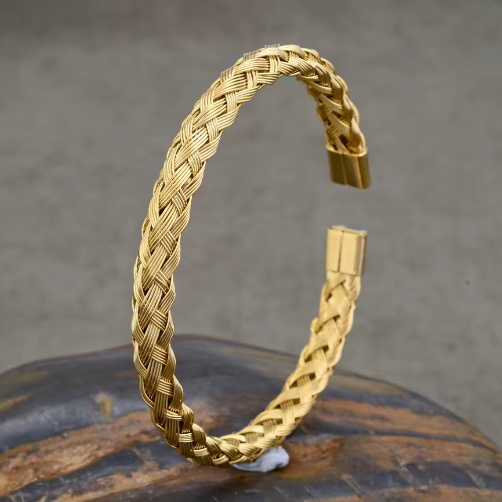 Branta Golden Weave Open Cuff Bracelet For Men