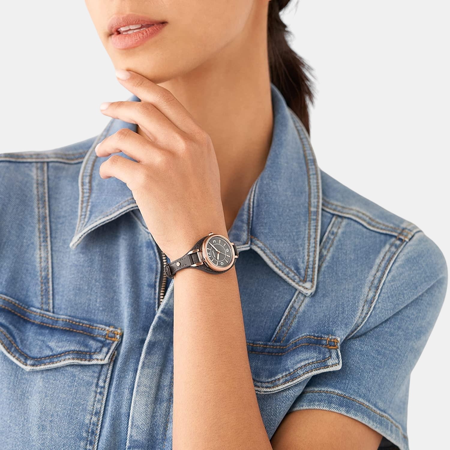 Fossil Carlie Women Quartz Rose Gold Dial Analog Leather Watch ES5212 - view 4