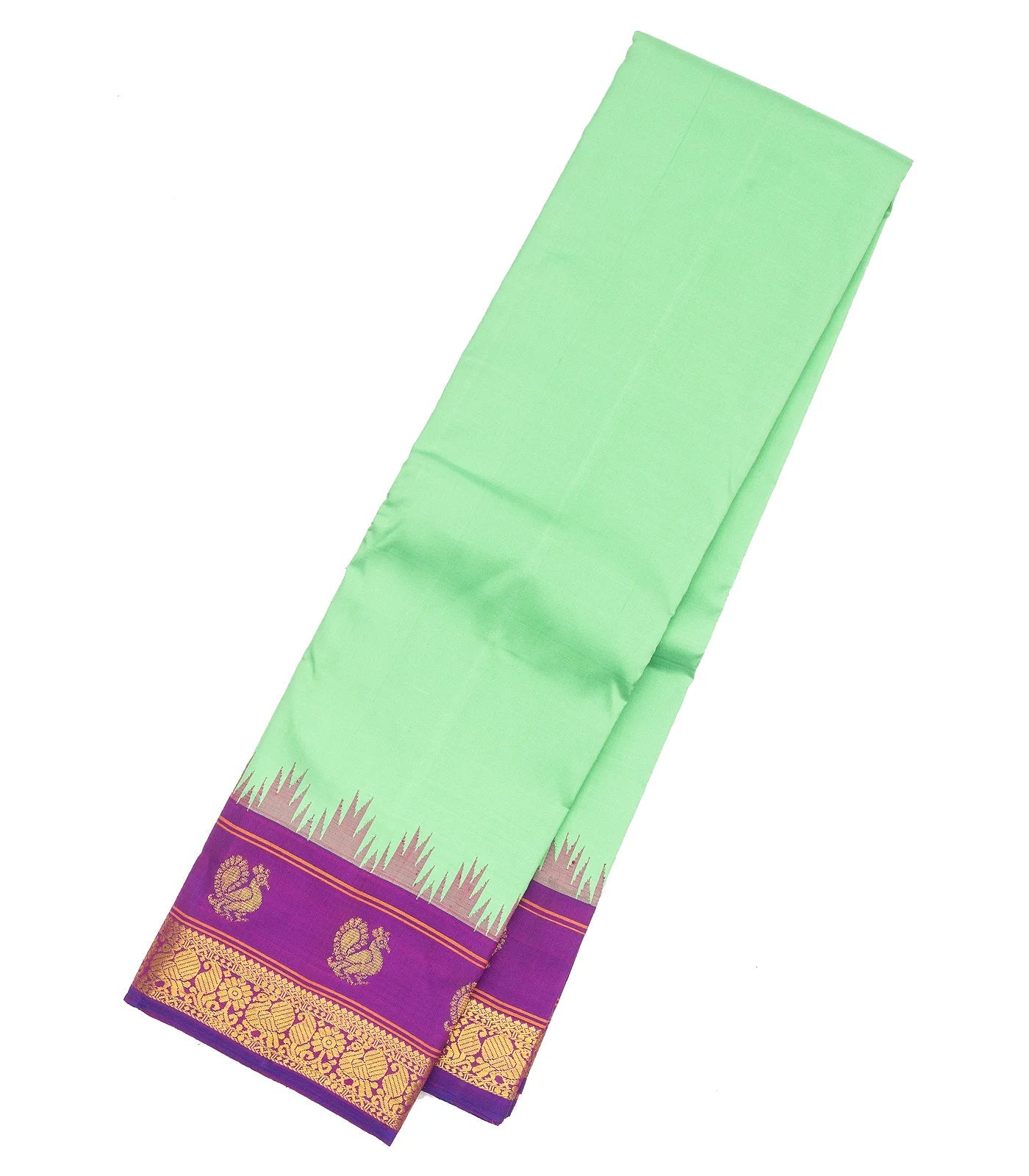 RmKV Aquamarine Handloom Kanchipuram Korvai Silk Saree With Purple Border
