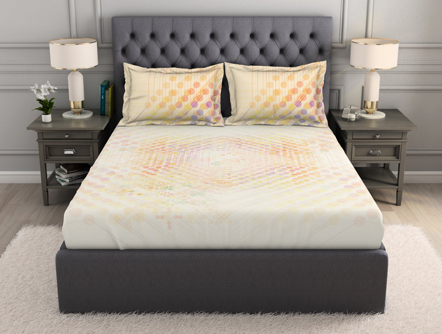 Spaces India Geometric Beige 100% Cotton King Size Bedsheet Organic Cotton - By Spaces