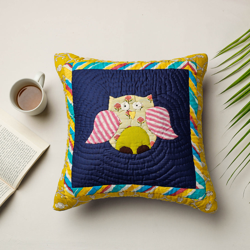 PURKAL STREE SHAKTI SAMITI Blue - Applique Quilted Cushion Cover (15 x 15 in)