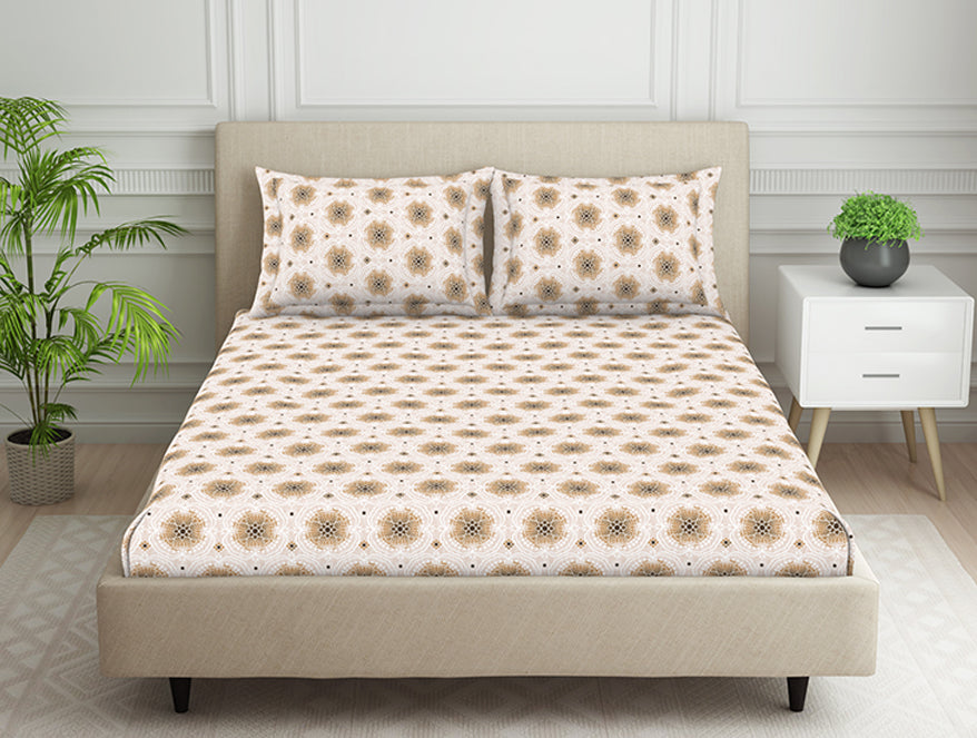 Spaces India Ornate Brown Polycotton Fitted King Harmony - By Welspun