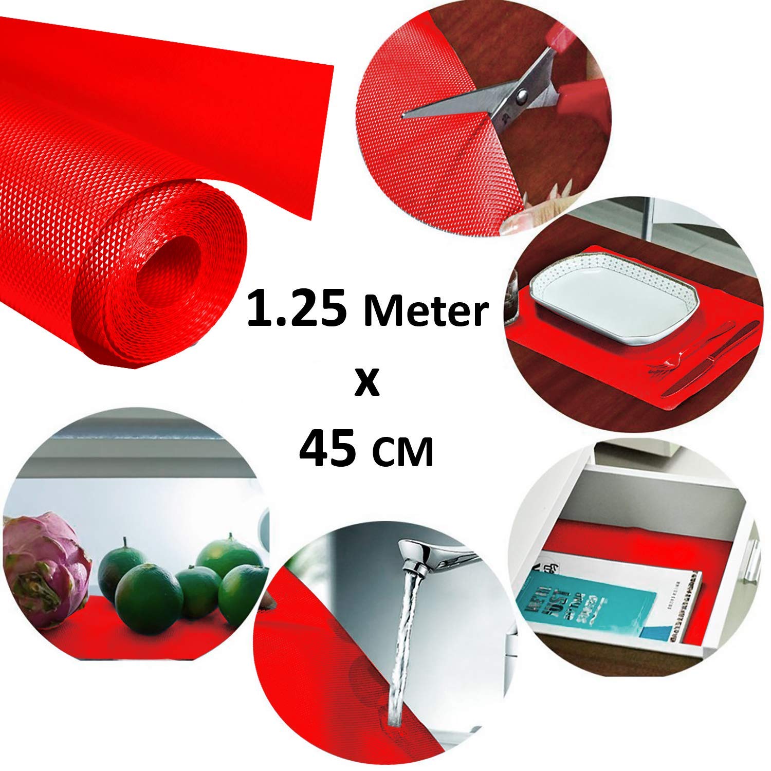 Kuber Industries 2 Pieces Multipurpose Textured Super Strong Anti-Slip Mat Liner,Size 45X125 Cm (1.25 Meter Roll, Red) - CTKTC040198 - view 3