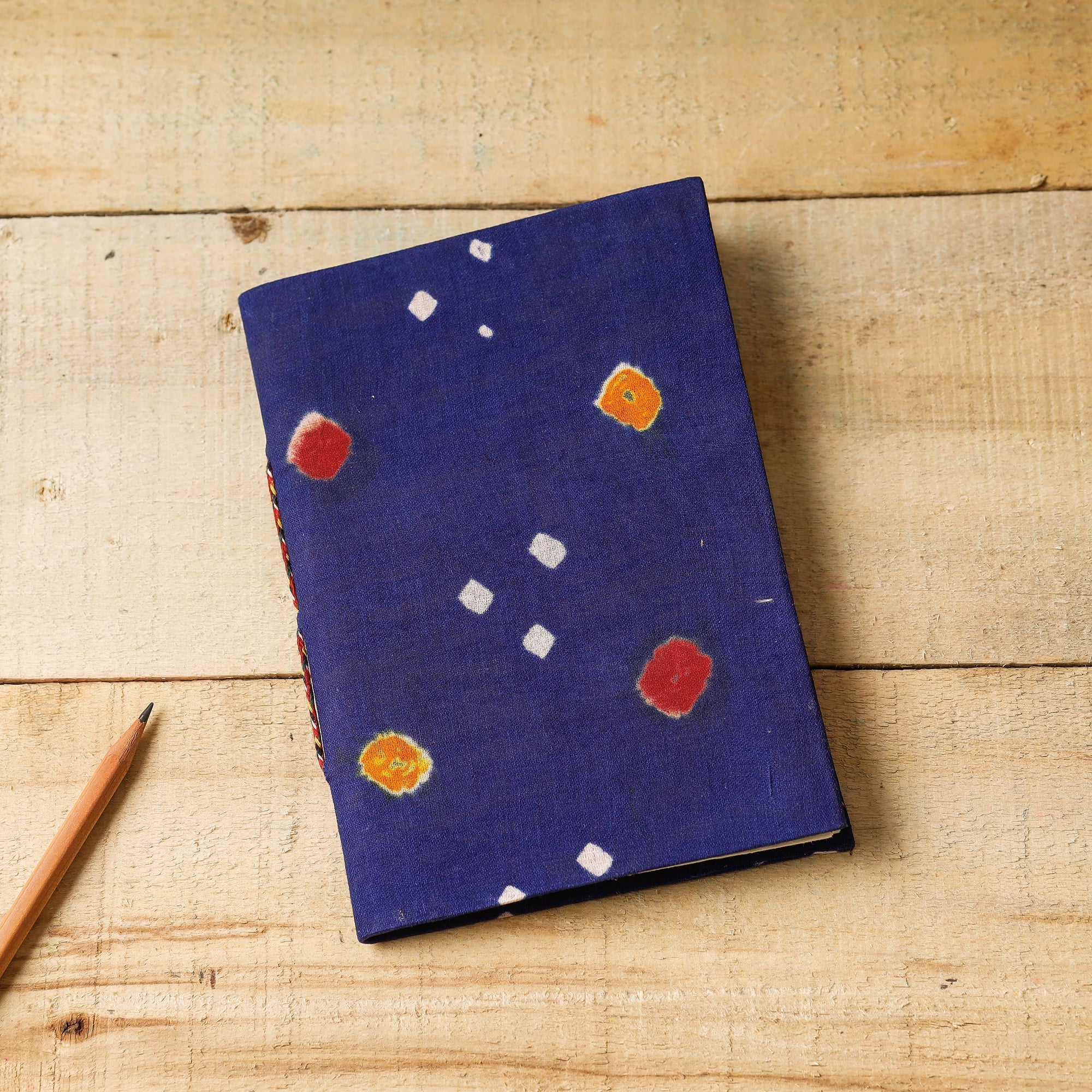 BINDAAS UNLIMITED Blue - Bandhani Fabric Cover Handmade Paper Notebook (7 x 5 in)