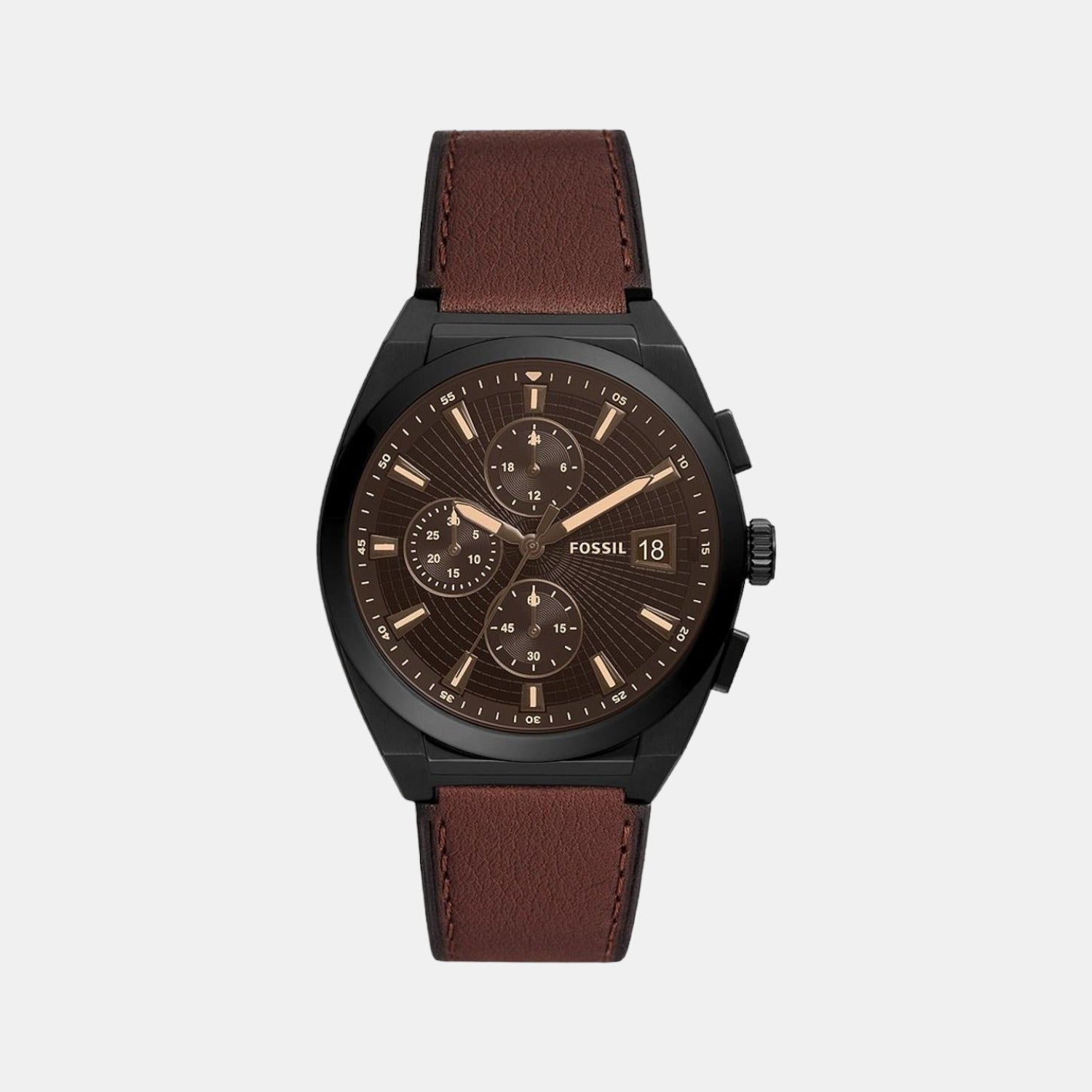 Fossil Everett Men Quartz Black Dial Chronograph Leather Watch FS5798