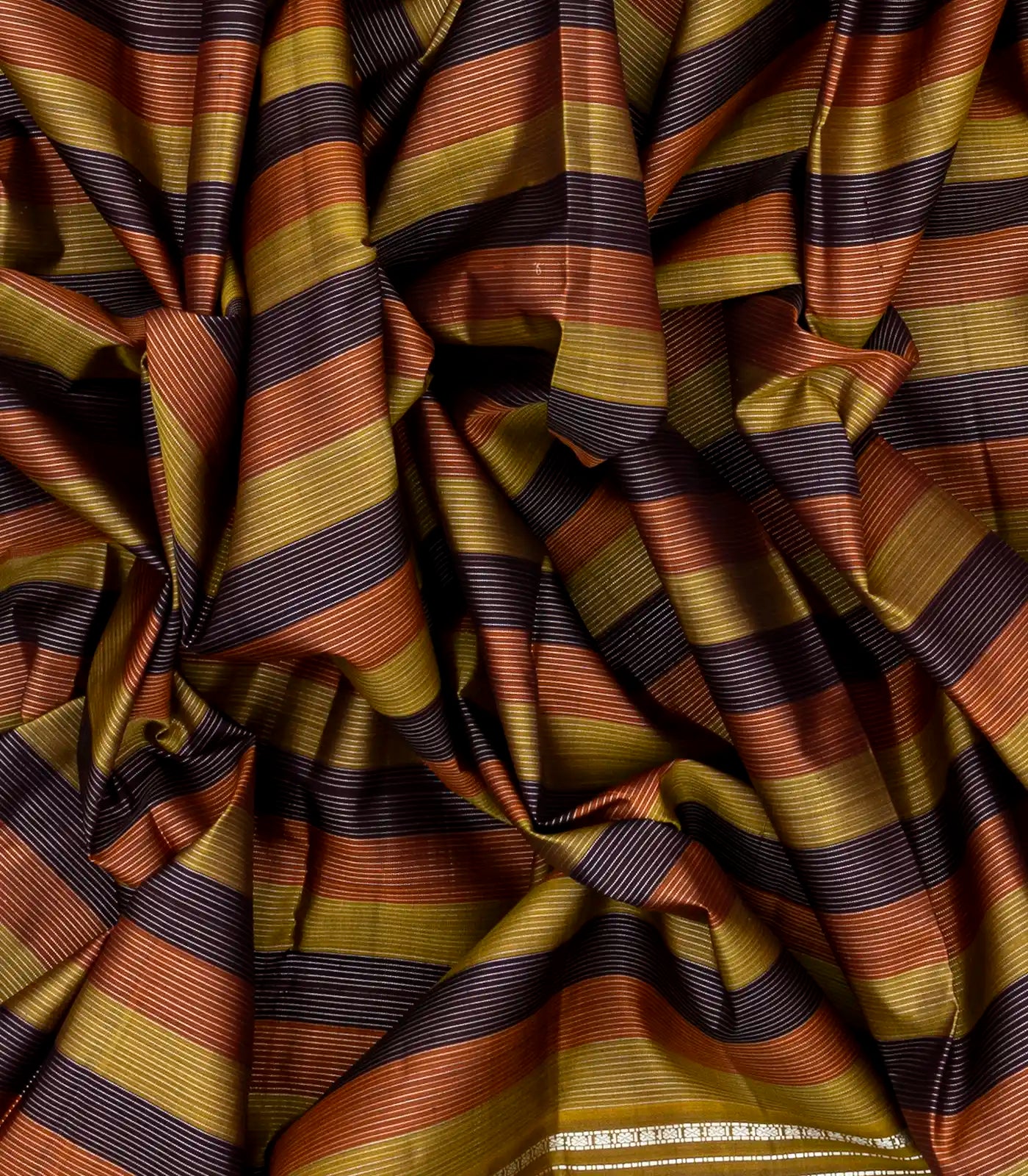 RmKV Dark Olive Handloom Kanchipuram Silk Saree With Multi Colour & Zari Stripes - view 3